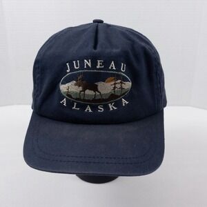 SCI Hat Mens OS Navy Juneau Alaska Moose Embroidered Vintage 90s Strapback Cap